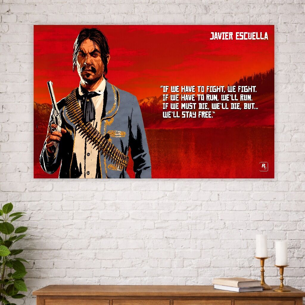 Özgürlük Temalı Western Duvar Örtüsü – Kırmızı Tonlarda Dekoratif Kumaş Baskı