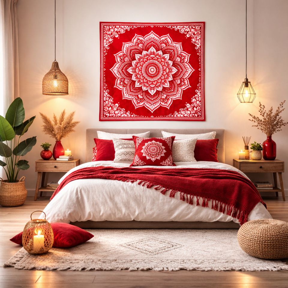 Scarlet Mandala Duvar Örtüsü